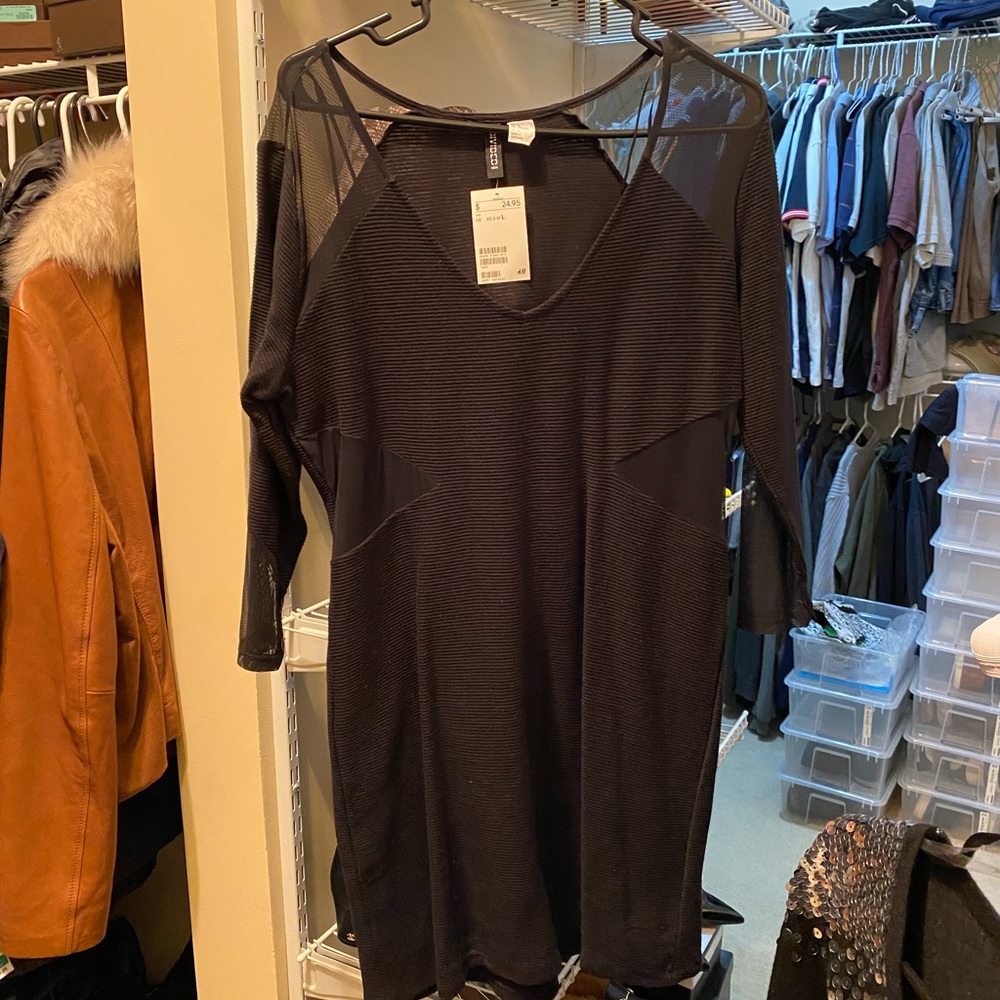 H&M mesh black bodycon mini dress NWT large NEW